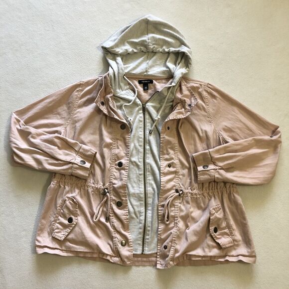 torrid Jackets & Blazers - Torrid Women Pale Blush Pink Twill Jersey Hood Anorak Zip Snap Jacket 00 M/L 10